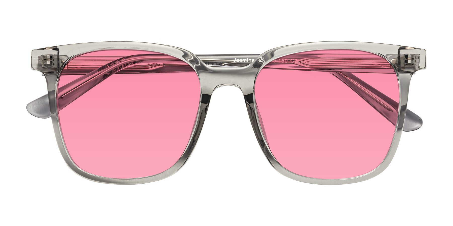 Folded Front of Jasmine in Translucent Gray with Pink Tinted Lenses