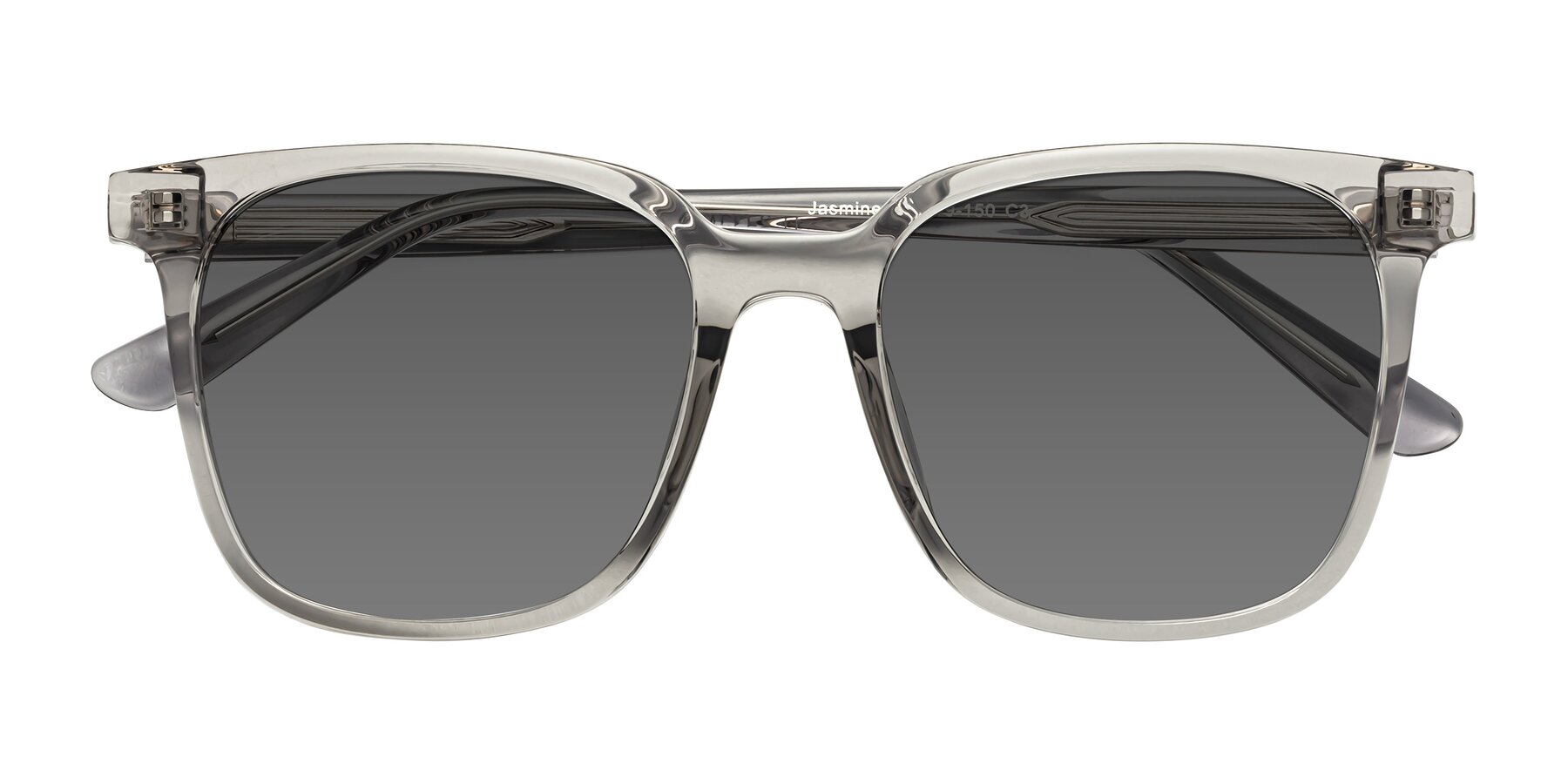 Folded Front of Jasmine in Translucent Gray with Medium Gray Tinted Lenses