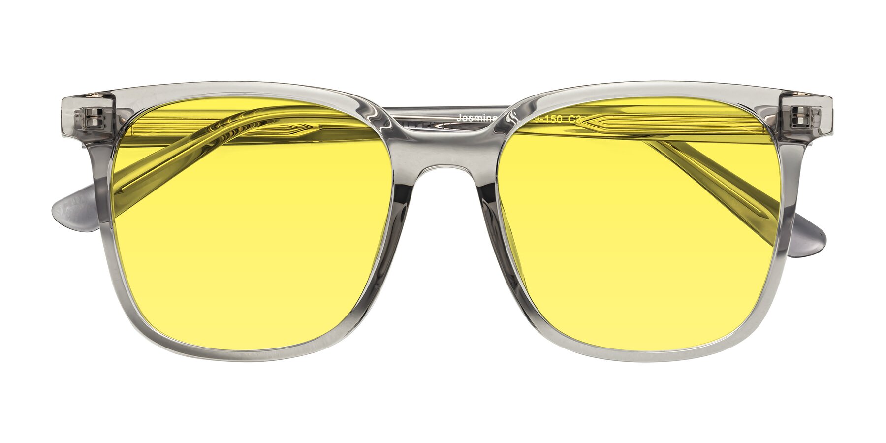 Folded Front of Jasmine in Translucent Gray with Medium Yellow Tinted Lenses