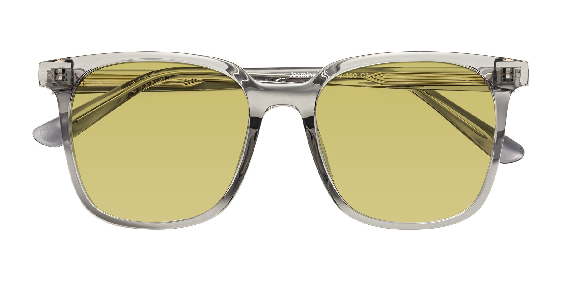 Folded Front of Jasmine in Translucent Gray with Medium Champagne Tinted Lenses