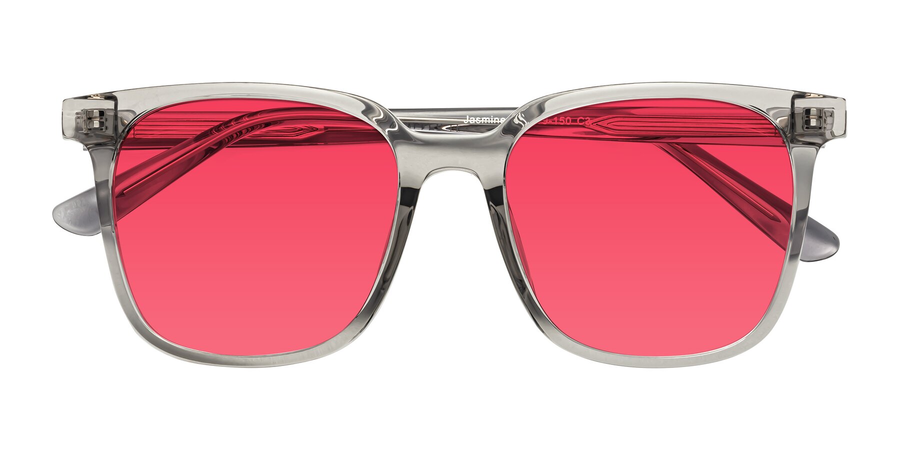 Folded Front of Jasmine in Translucent Gray with Red Tinted Lenses