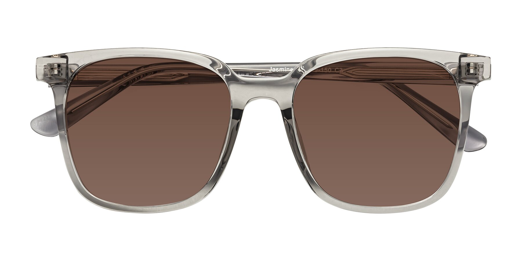Folded Front of Jasmine in Translucent Gray with Brown Tinted Lenses