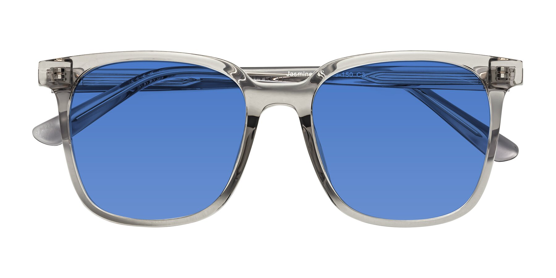 Folded Front of Jasmine in Translucent Gray with Blue Tinted Lenses