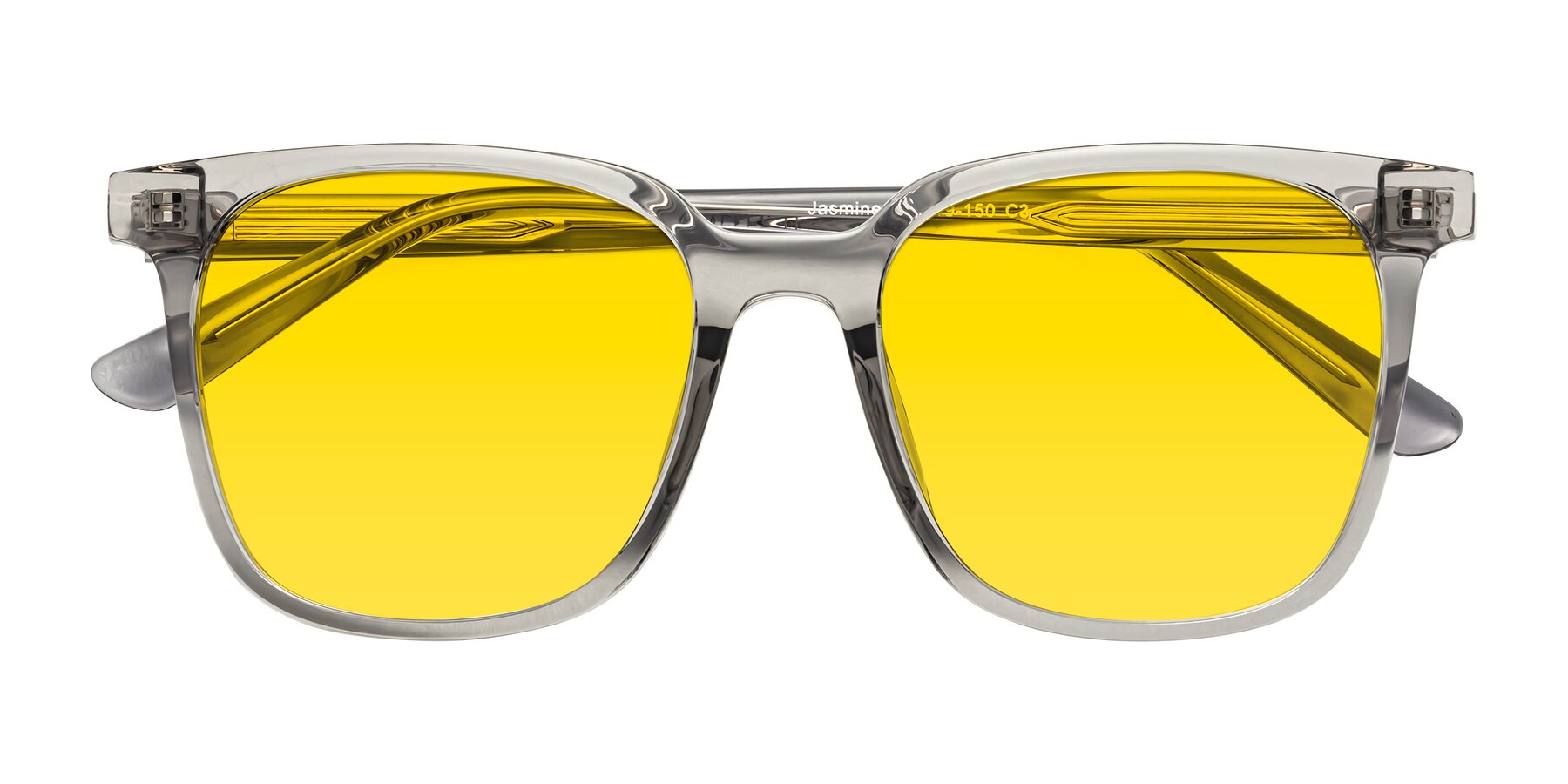 Folded Front of Jasmine in Translucent Gray with Yellow Tinted Lenses