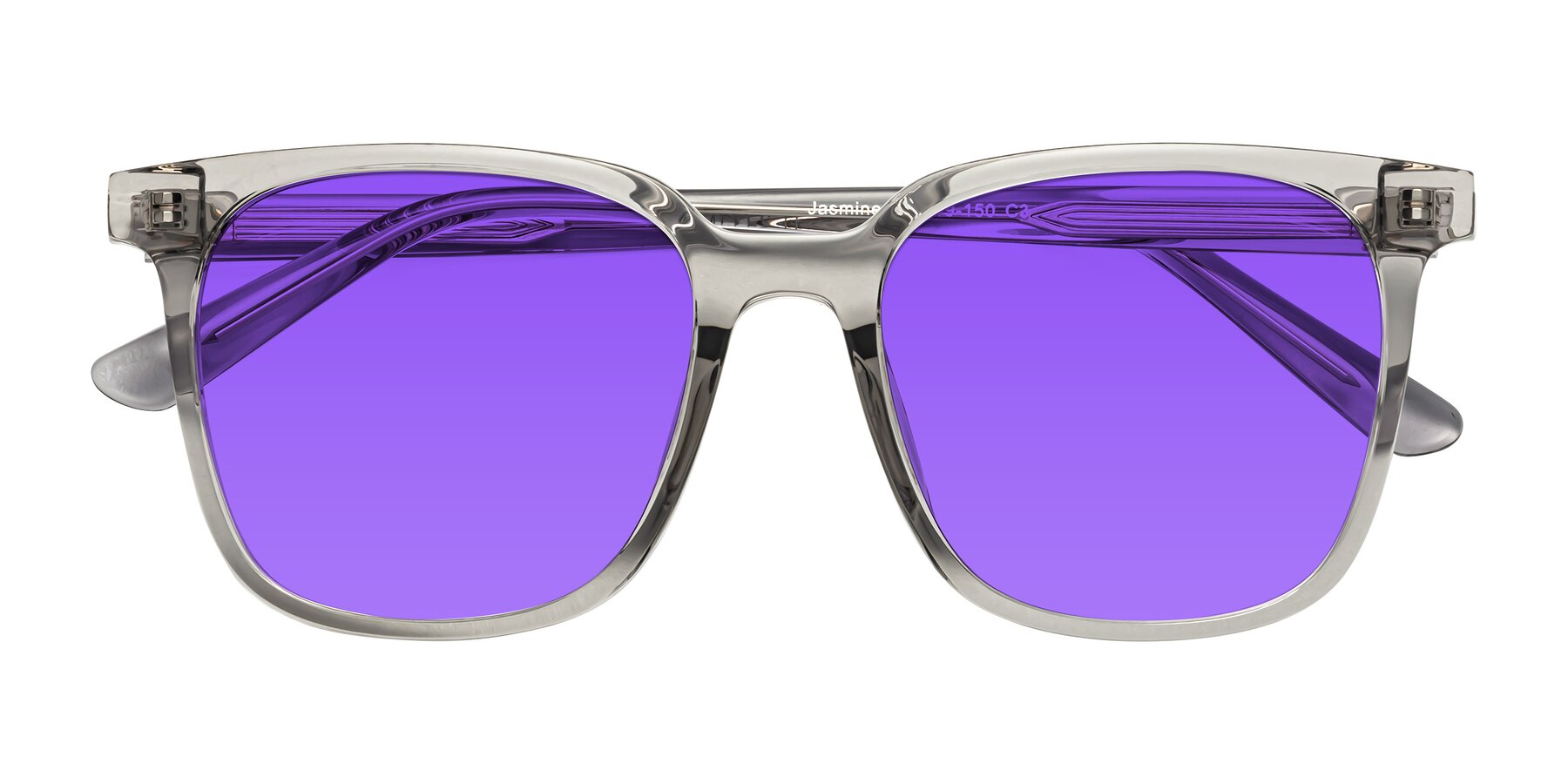 Folded Front of Jasmine in Translucent Gray with Purple Tinted Lenses
