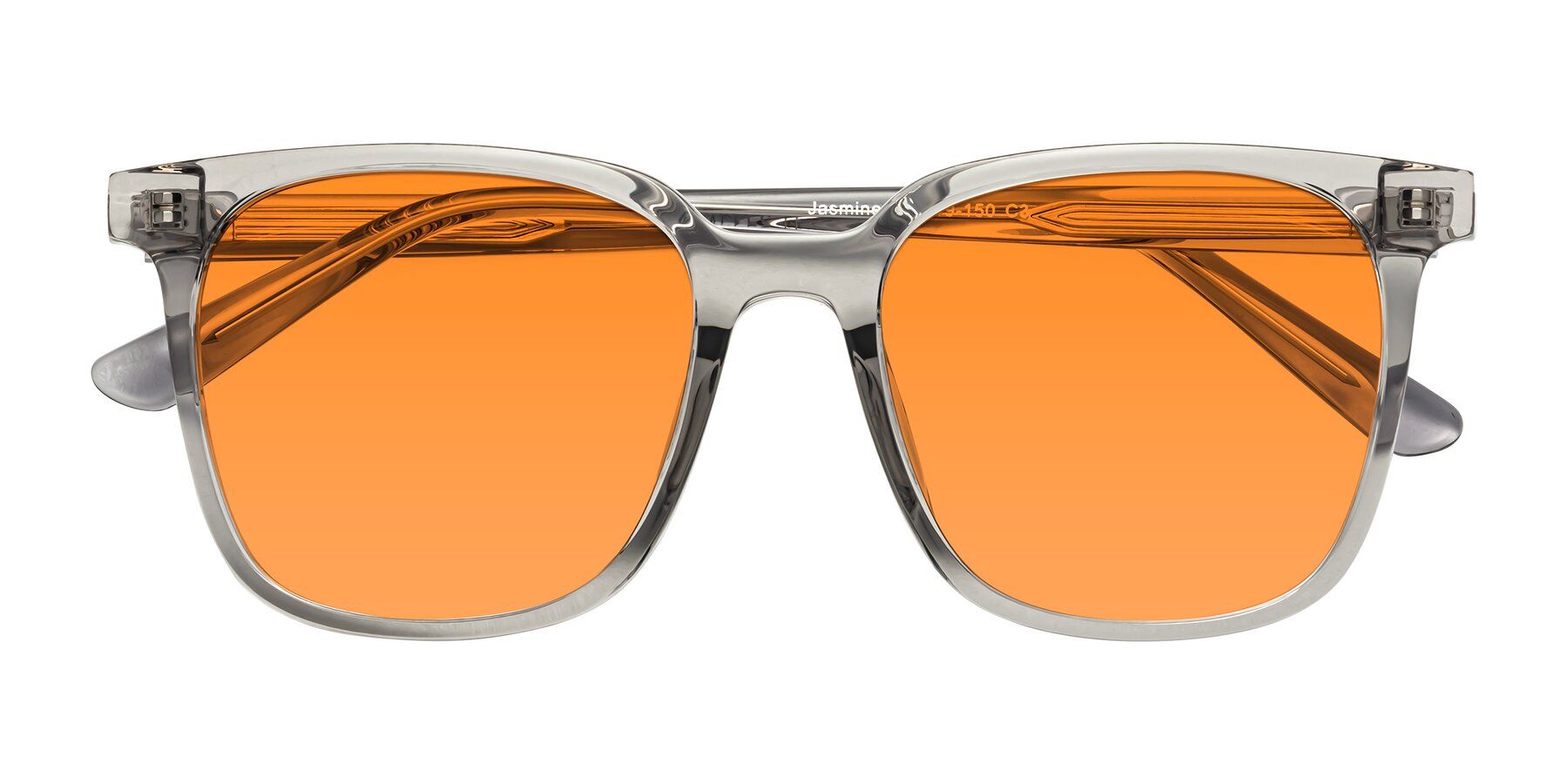 Folded Front of Jasmine in Translucent Gray with Orange Tinted Lenses