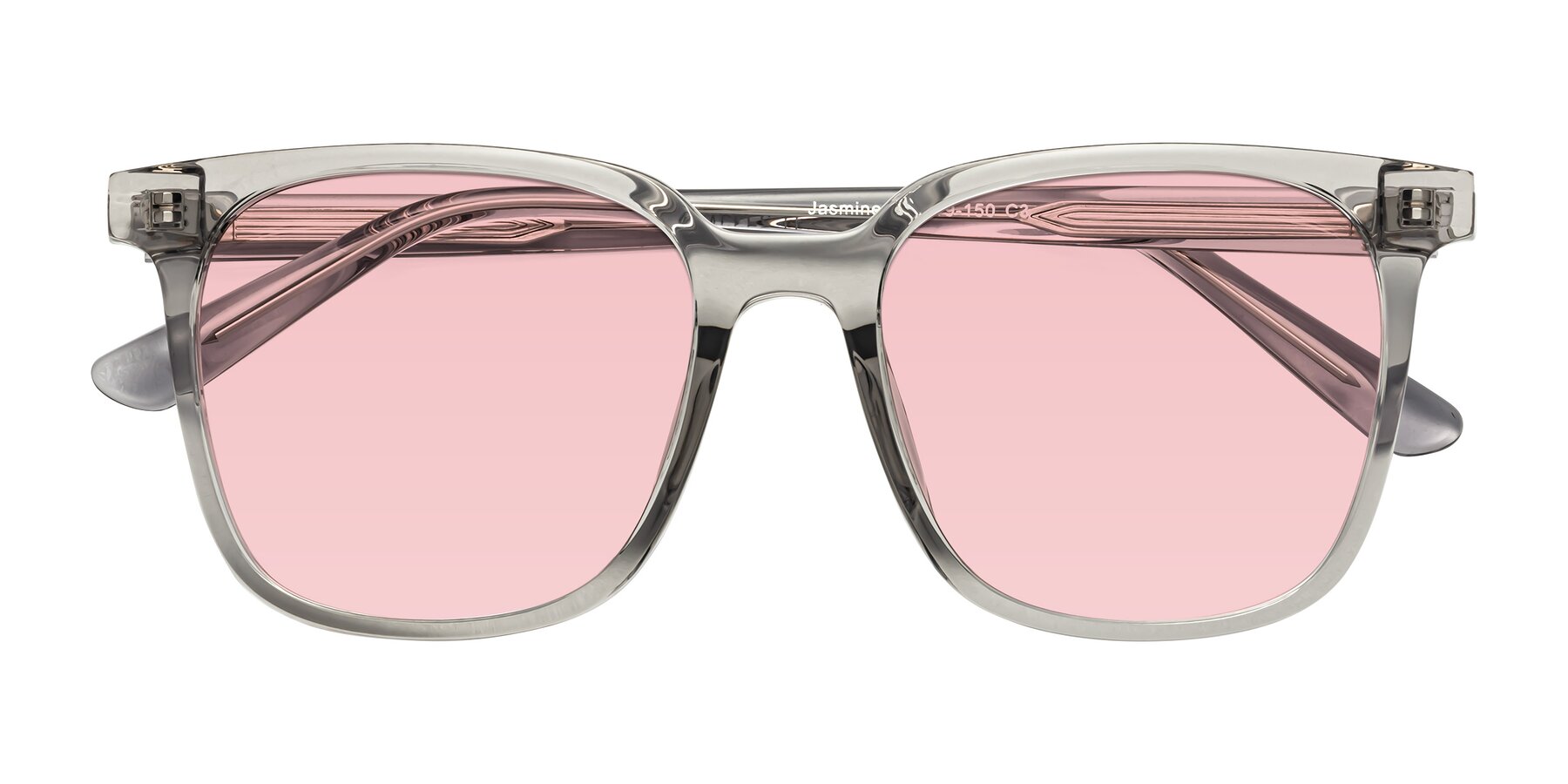 Folded Front of Jasmine in Translucent Gray with Light Garnet Tinted Lenses