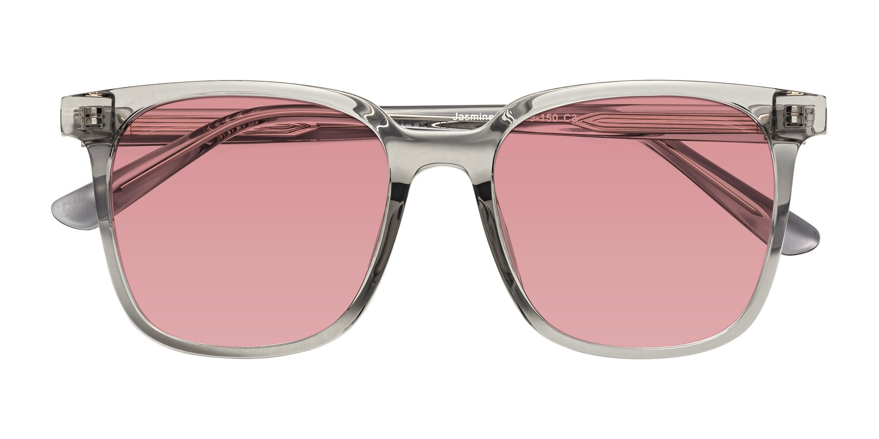 Folded Front of Jasmine in Translucent Gray with Medium Garnet Tinted Lenses