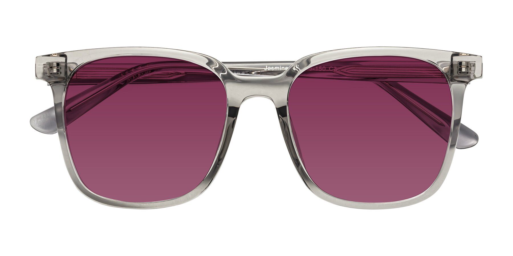 Folded Front of Jasmine in Translucent Gray with Wine Tinted Lenses