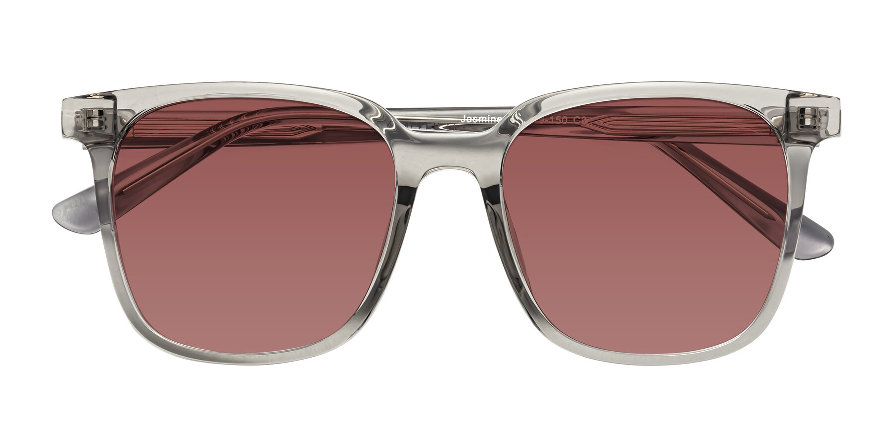 Folded Front of Jasmine in Translucent Gray with Garnet Tinted Lenses