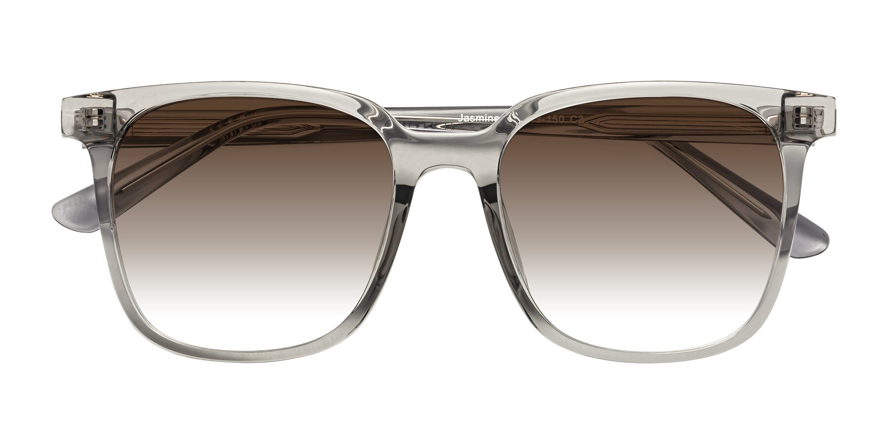 Folded Front of Jasmine in Translucent Gray with Brown Gradient Lenses