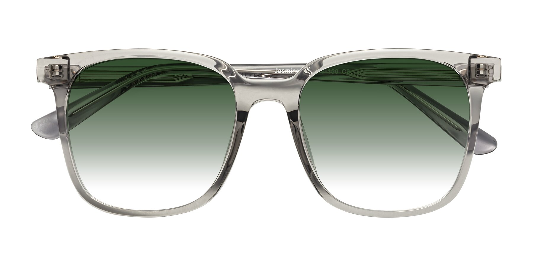 Folded Front of Jasmine in Translucent Gray with Green Gradient Lenses