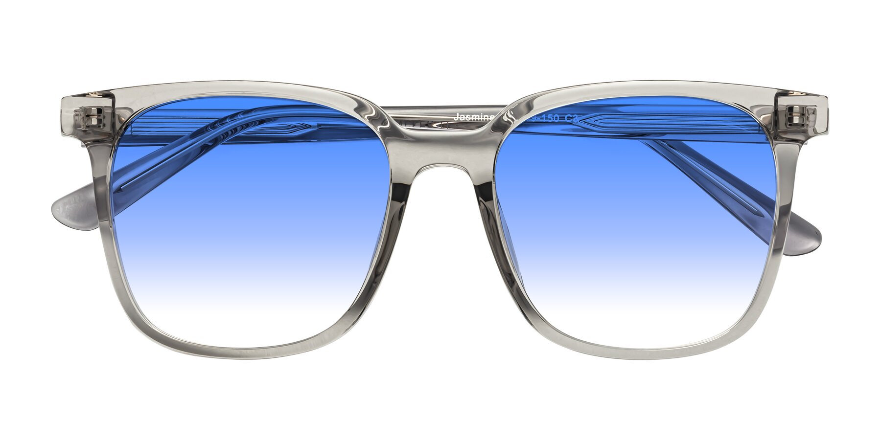 Folded Front of Jasmine in Translucent Gray with Blue Gradient Lenses