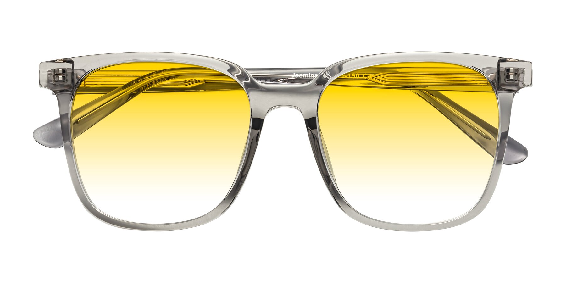 Folded Front of Jasmine in Translucent Gray with Yellow Gradient Lenses