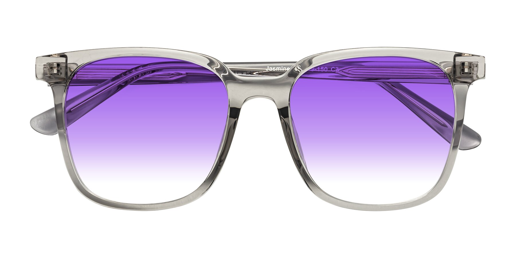 Folded Front of Jasmine in Translucent Gray with Purple Gradient Lenses