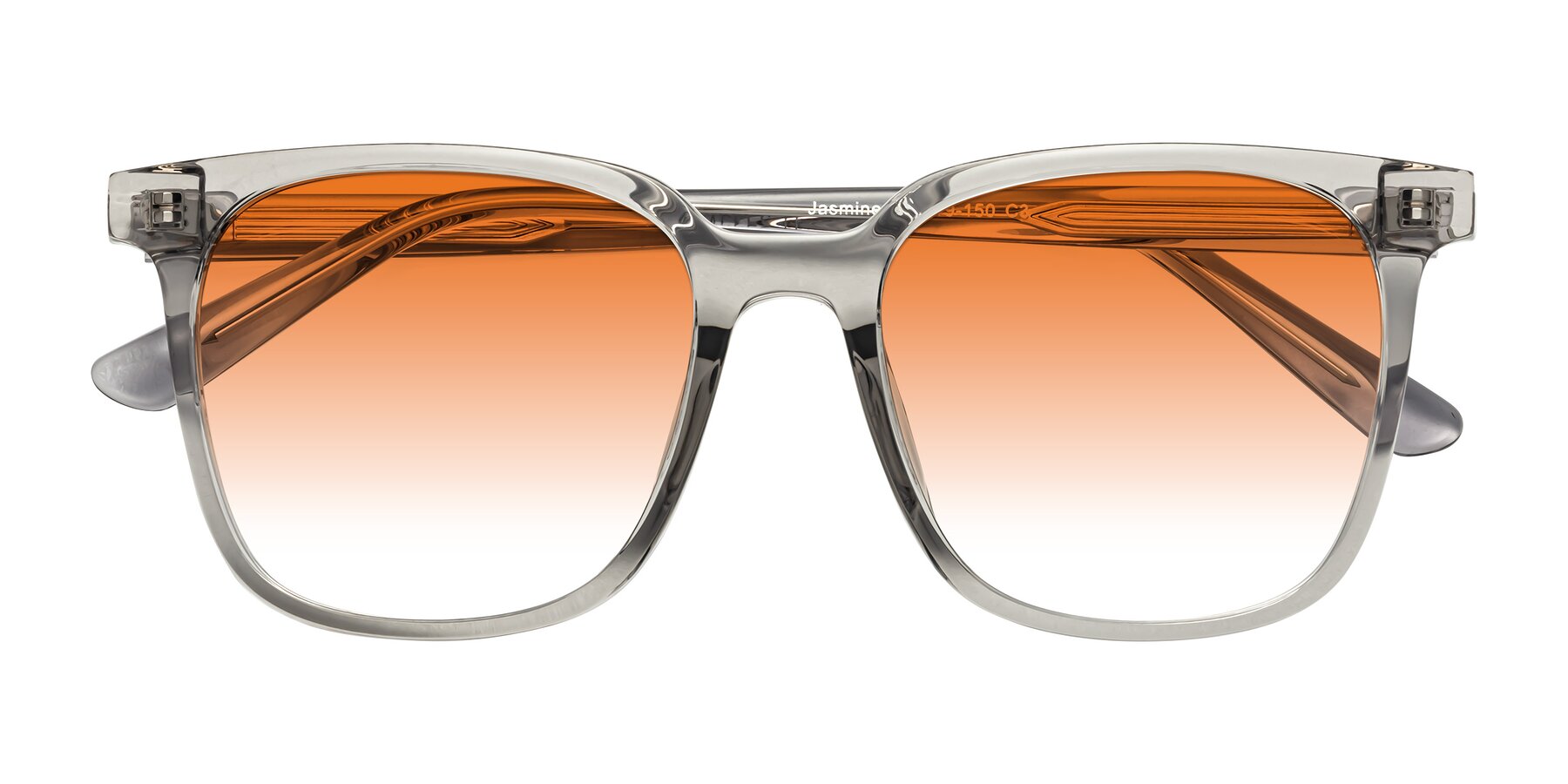 Folded Front of Jasmine in Translucent Gray with Orange Gradient Lenses