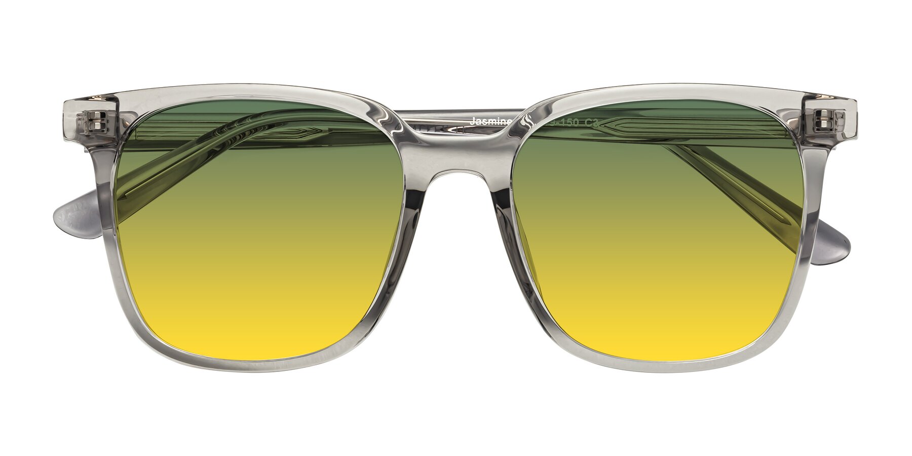 Folded Front of Jasmine in Translucent Gray with Green / Yellow Gradient Lenses