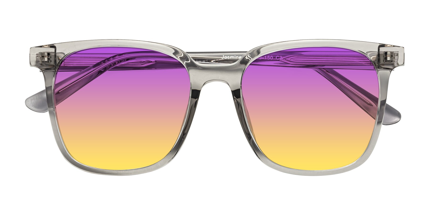 Folded Front of Jasmine in Translucent Gray with Purple / Yellow Gradient Lenses