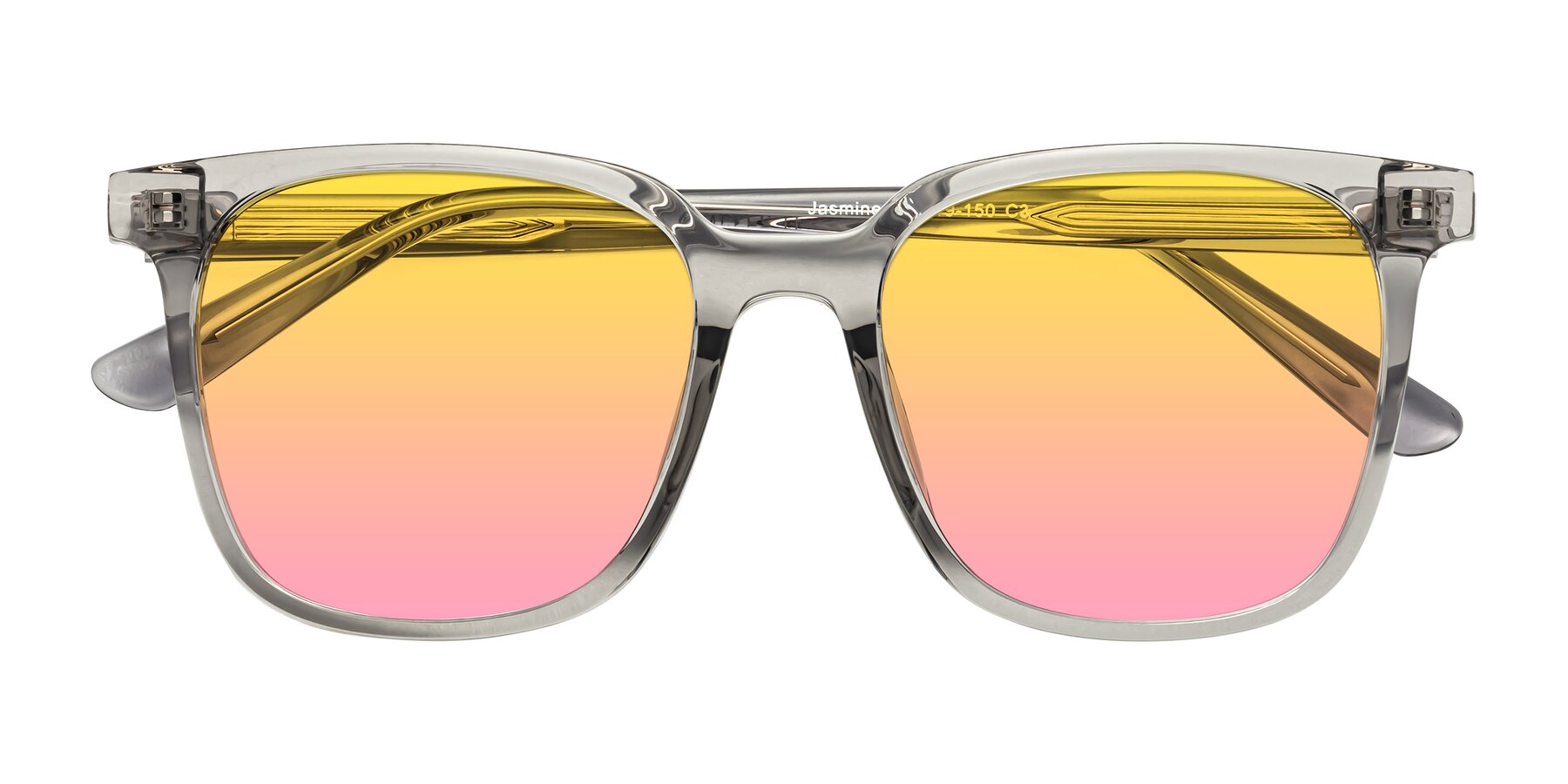 Folded Front of Jasmine in Translucent Gray with Yellow / Pink Gradient Lenses