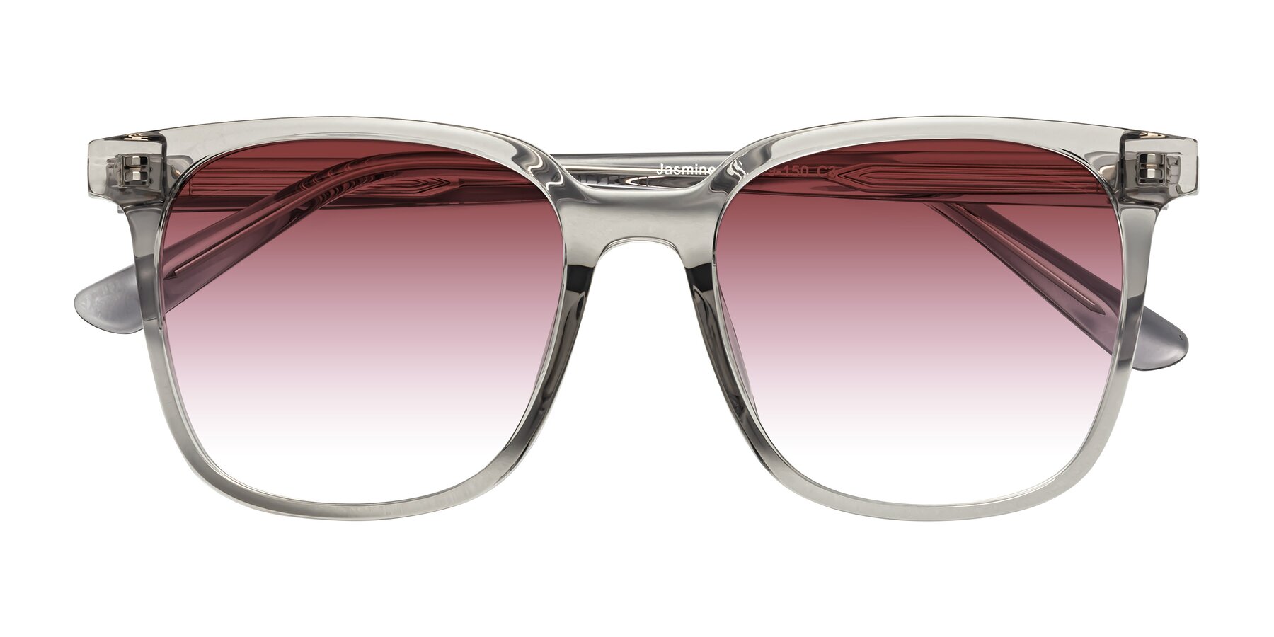 Folded Front of Jasmine in Translucent Gray with Garnet Gradient Lenses