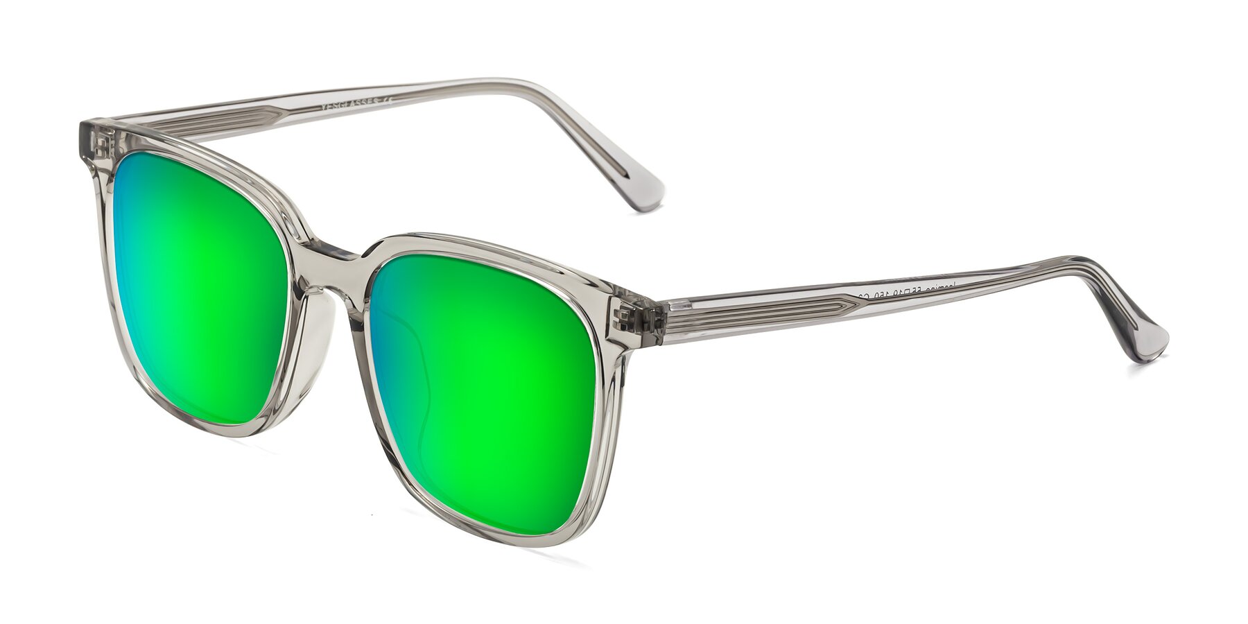 Angle of Jasmine in Translucent Gray with Green Mirrored Lenses