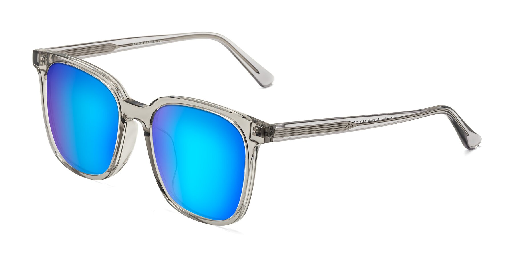 Angle of Jasmine in Translucent Gray with Blue Mirrored Lenses