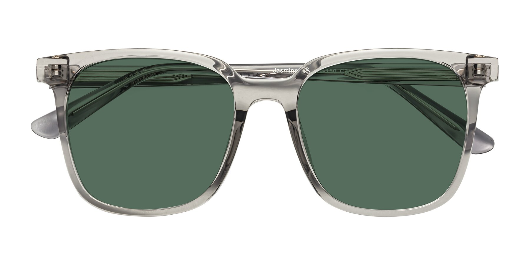 Folded Front of Jasmine in Translucent Gray with Green Polarized Lenses