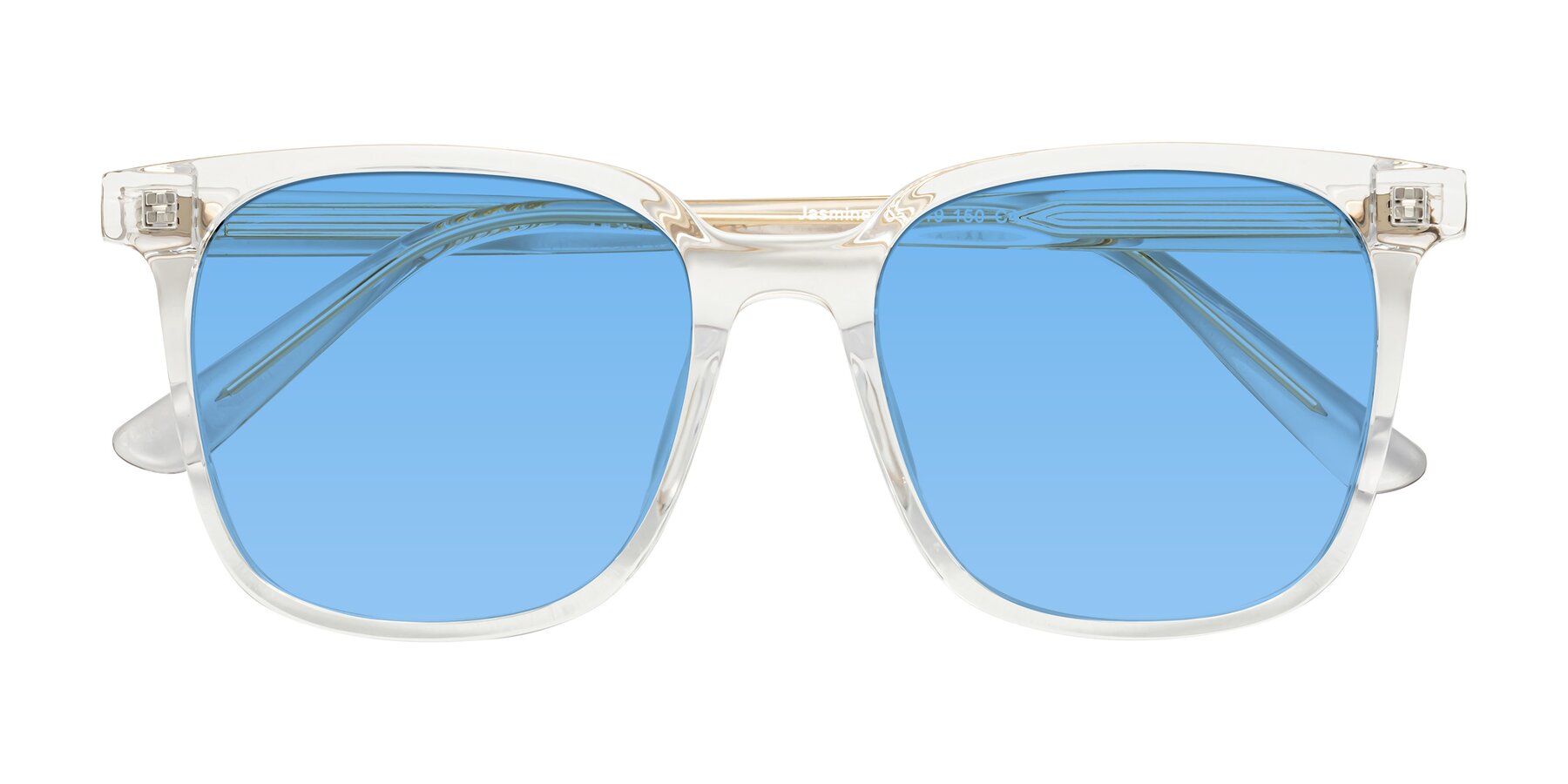 Folded Front of Jasmine in Clear with Medium Blue Tinted Lenses