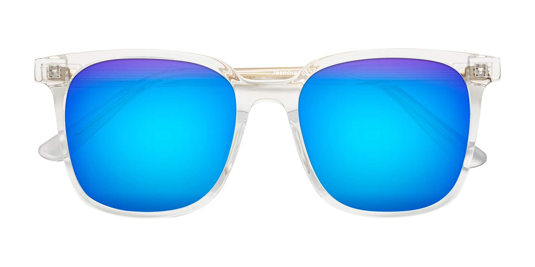 Folded Front of Jasmine in Clear with Blue Mirrored Lenses