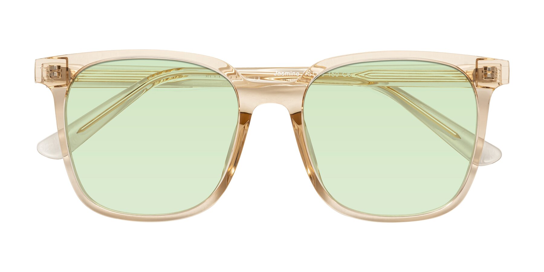 Folded Front of Jasmine in Champagne with Light Green Tinted Lenses