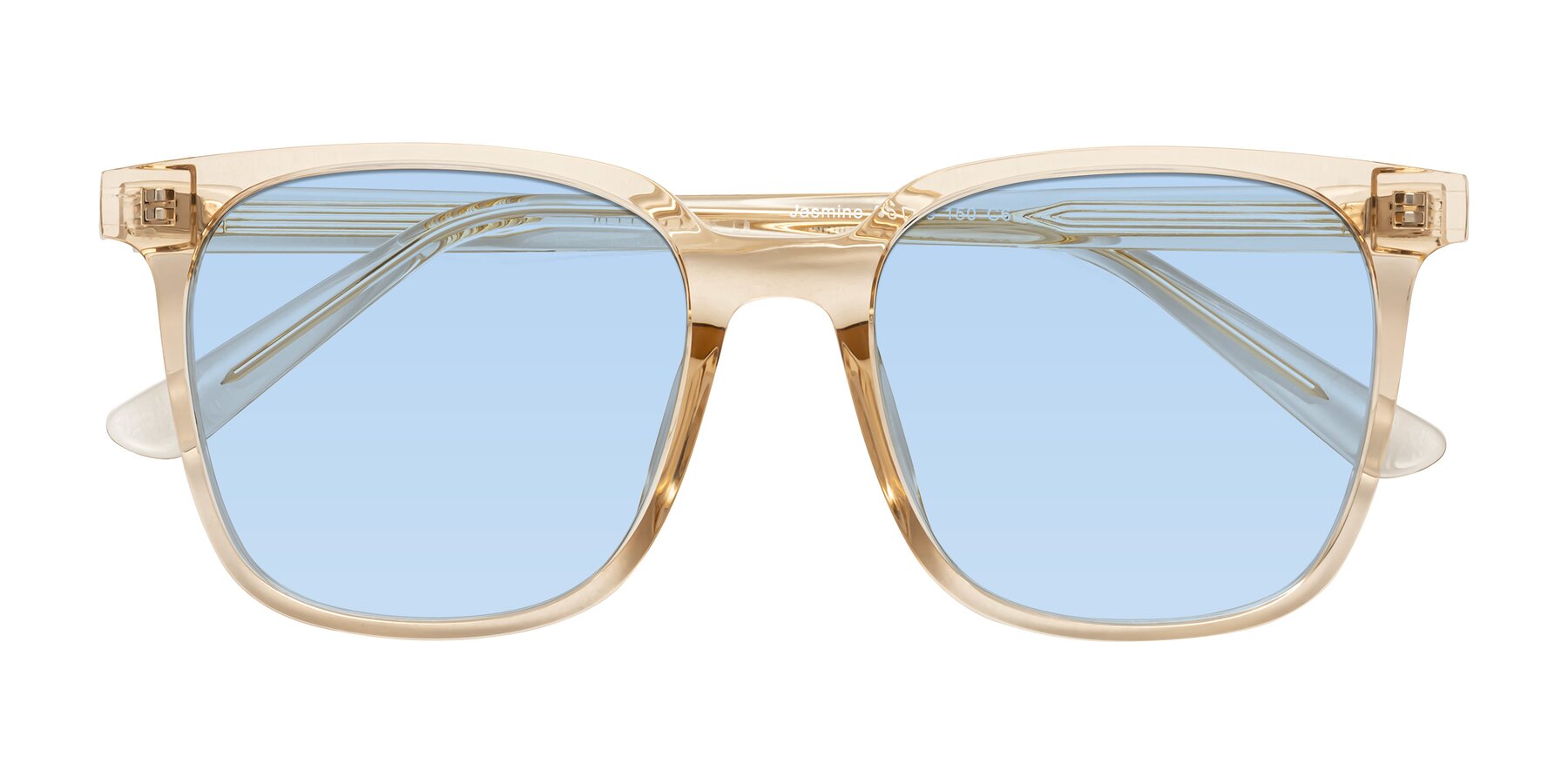 Folded Front of Jasmine in Champagne with Light Blue Tinted Lenses