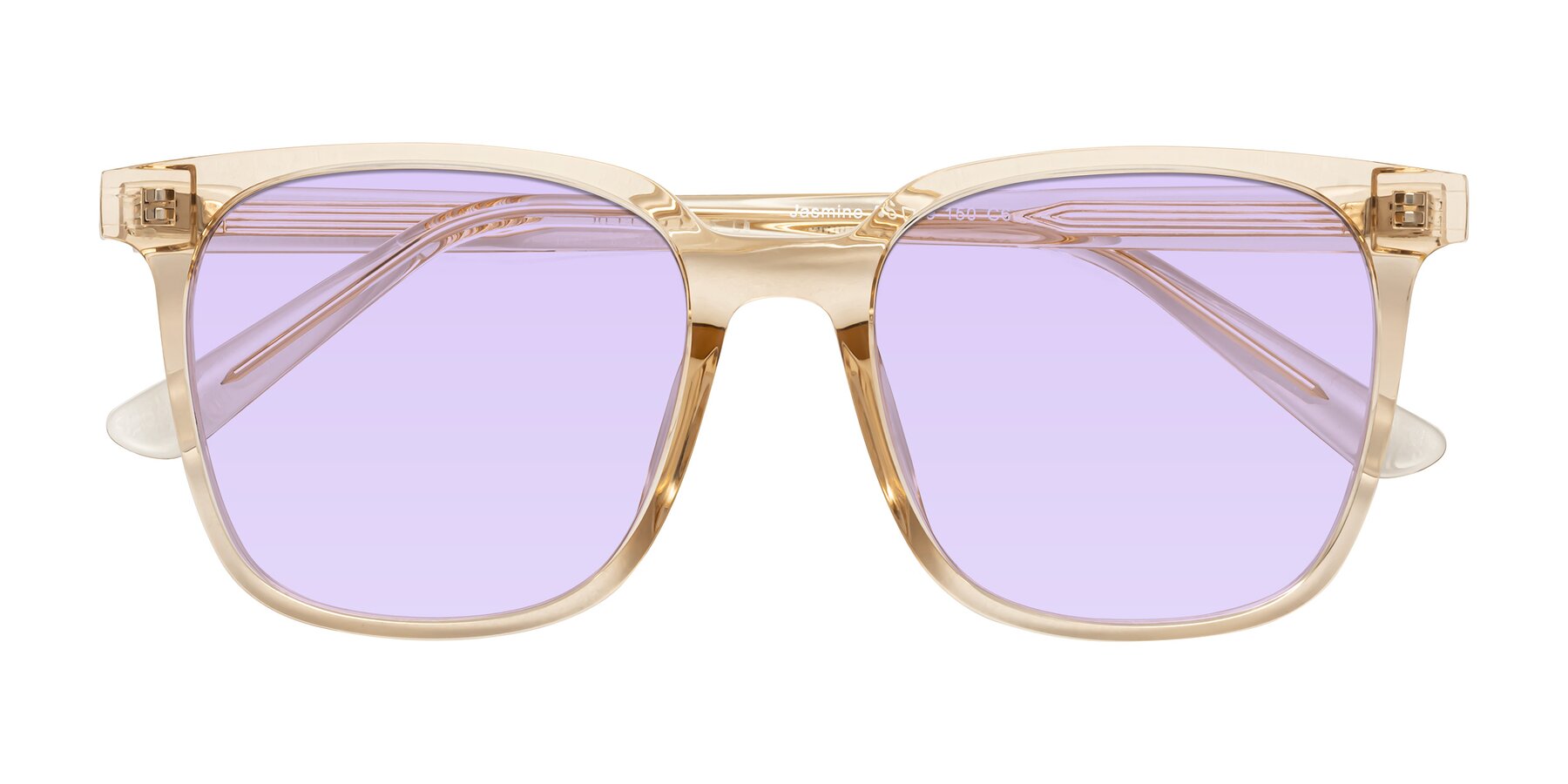 Folded Front of Jasmine in Champagne with Light Purple Tinted Lenses