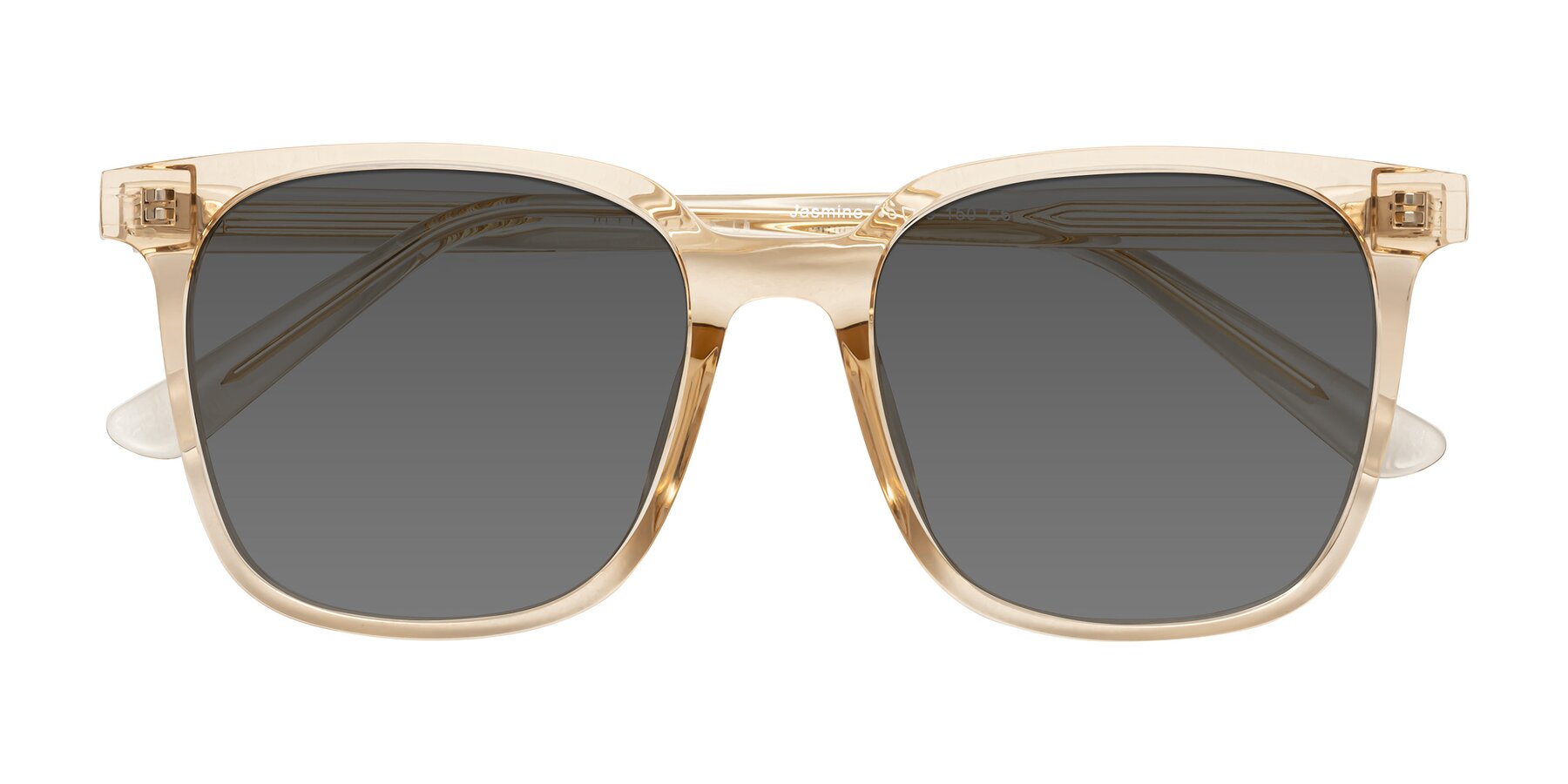 Folded Front of Jasmine in Champagne with Medium Gray Tinted Lenses