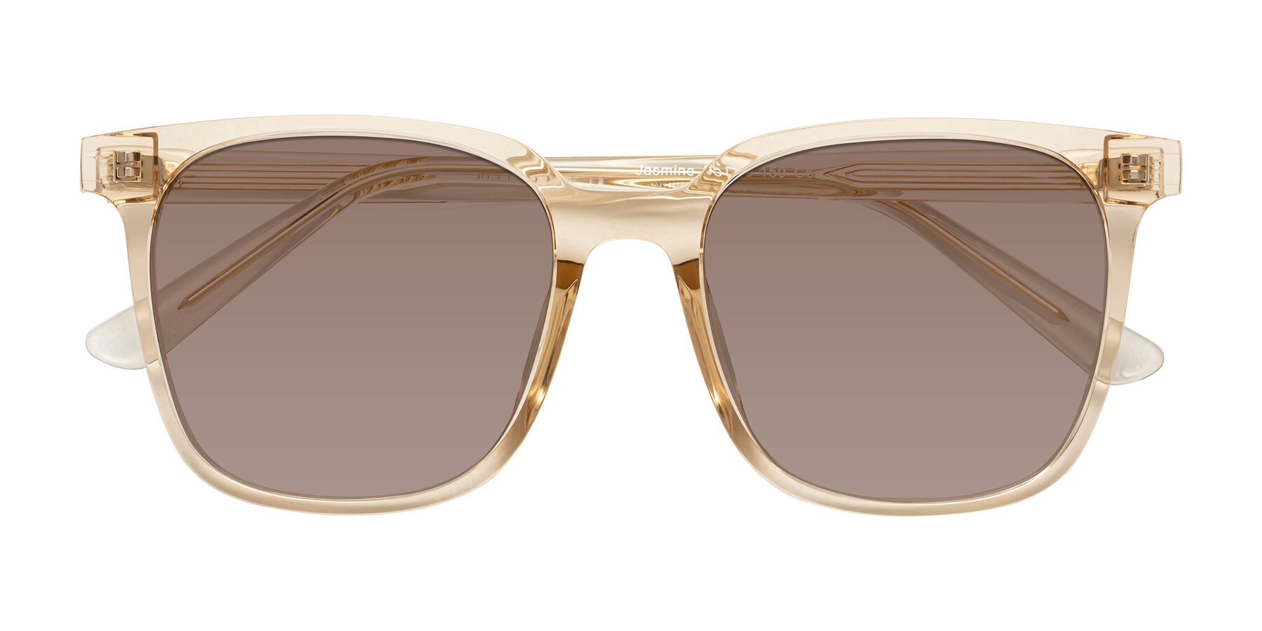 Folded Front of Jasmine in Champagne with Medium Brown Tinted Lenses