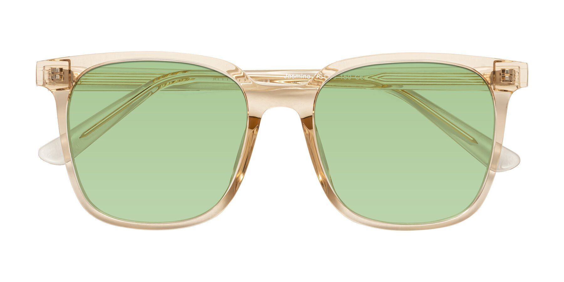 Folded Front of Jasmine in Champagne with Medium Green Tinted Lenses