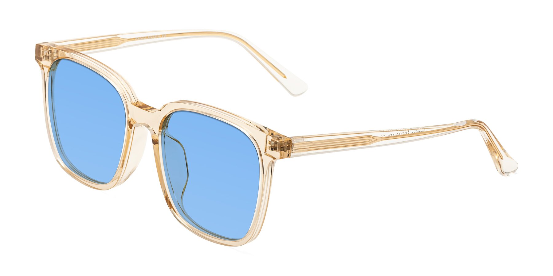 Angle of Jasmine in Champagne with Medium Blue Tinted Lenses