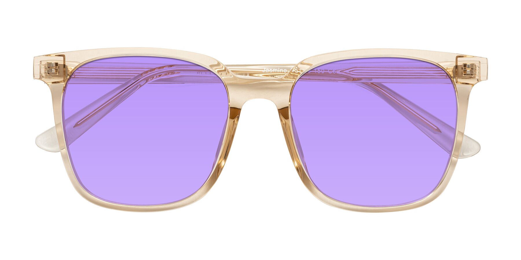 Folded Front of Jasmine in Champagne with Medium Purple Tinted Lenses