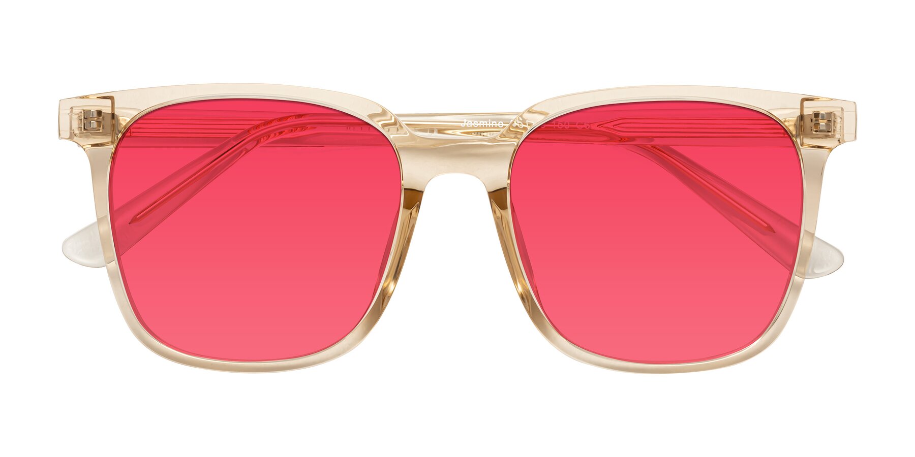 Folded Front of Jasmine in Champagne with Red Tinted Lenses