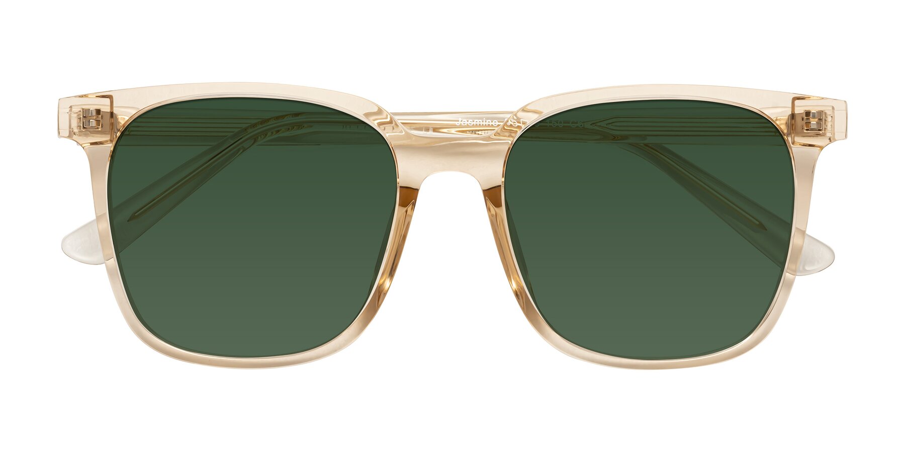 Folded Front of Jasmine in Champagne with Green Tinted Lenses