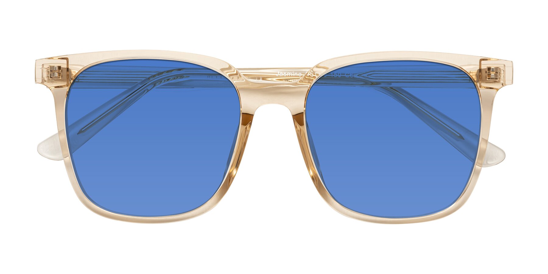 Folded Front of Jasmine in Champagne with Blue Tinted Lenses