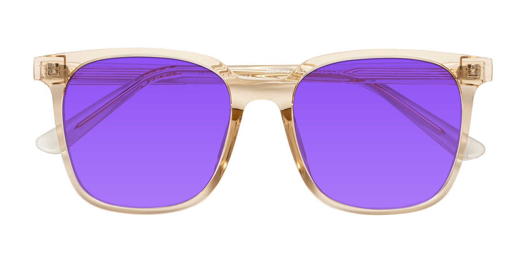 Folded Front of Jasmine in Champagne with Purple Tinted Lenses