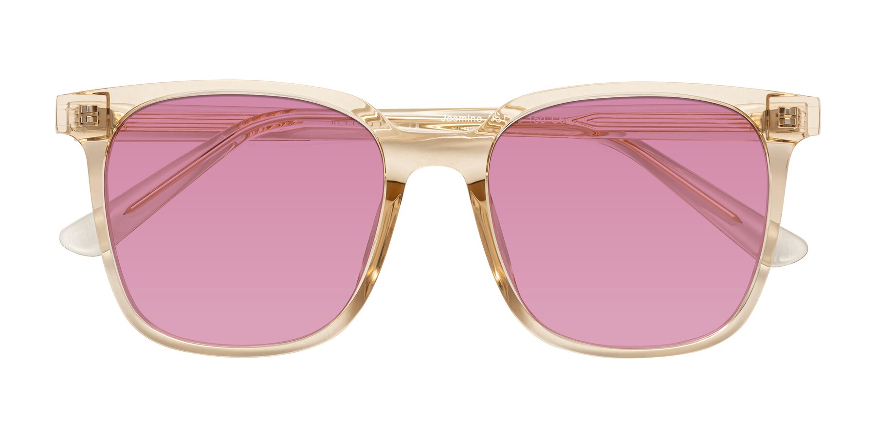 Folded Front of Jasmine in Champagne with Medium Wine Tinted Lenses