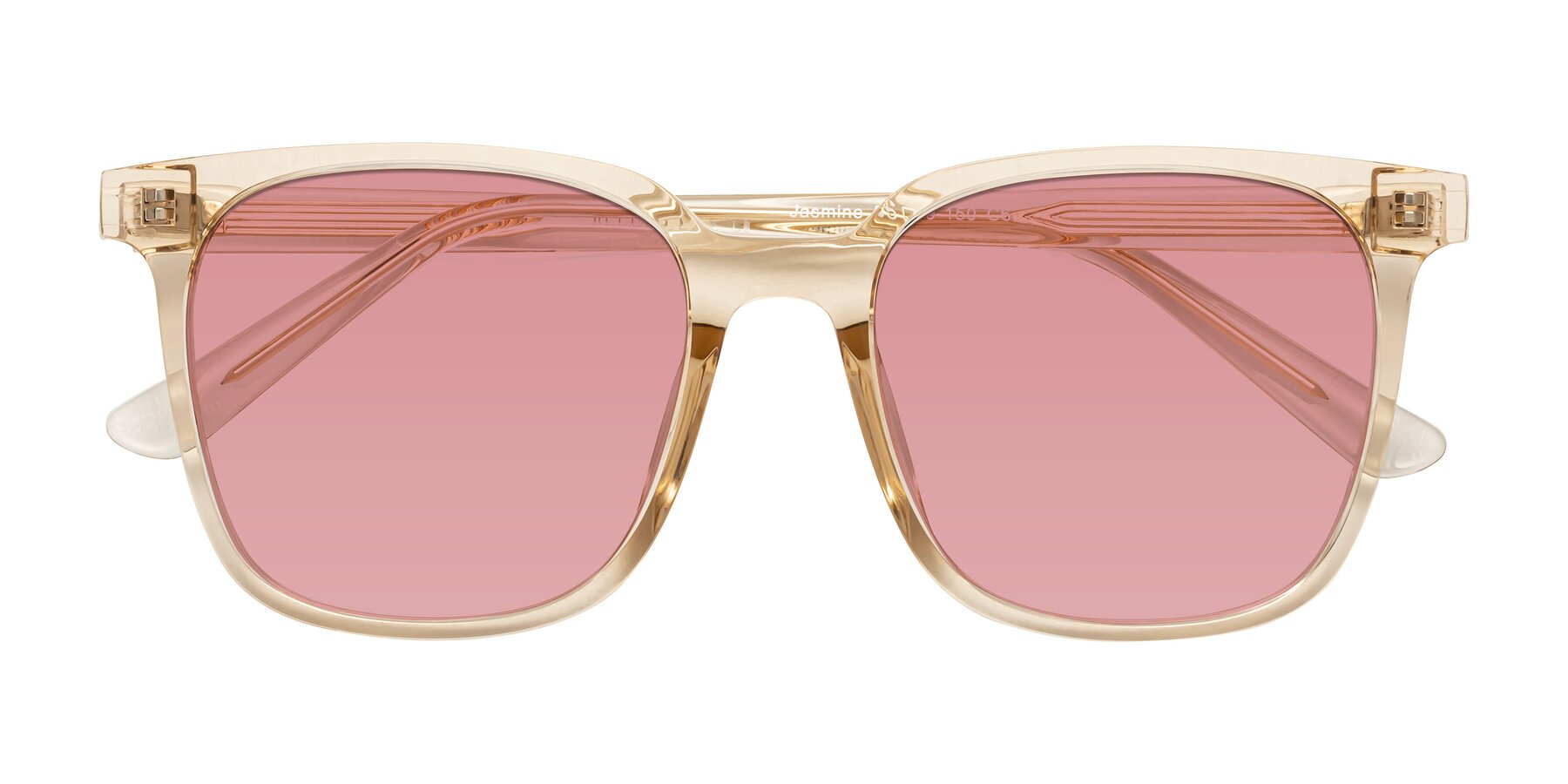 Folded Front of Jasmine in Champagne with Medium Garnet Tinted Lenses