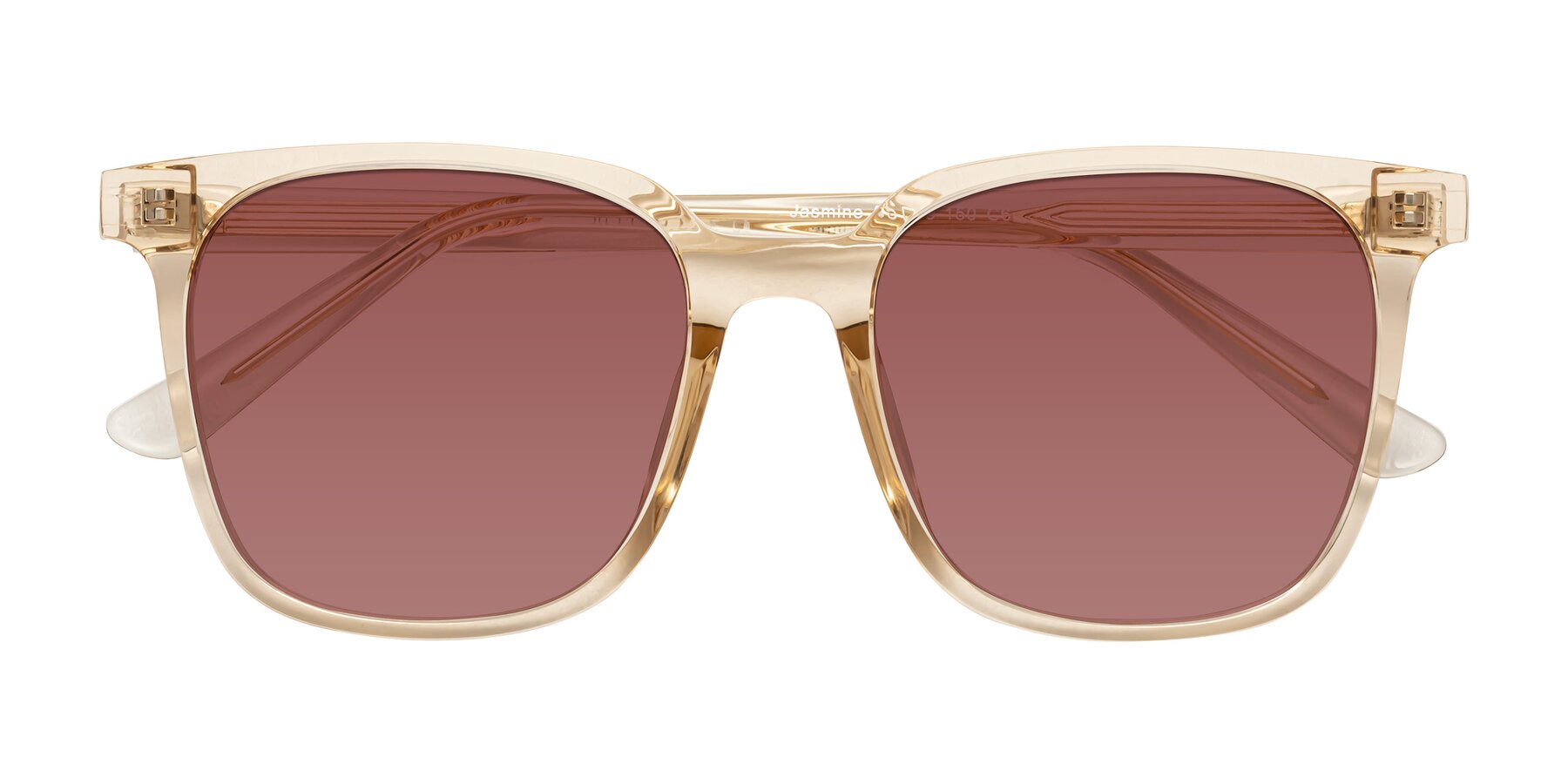 Folded Front of Jasmine in Champagne with Garnet Tinted Lenses