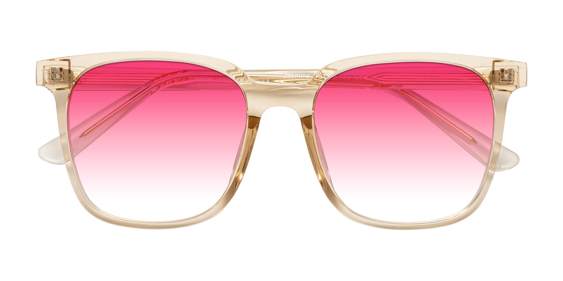 Folded Front of Jasmine in Champagne with Pink Gradient Lenses