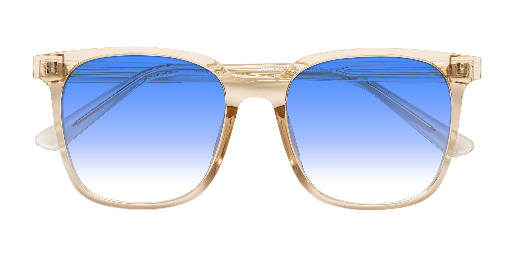Folded Front of Jasmine in Champagne with Blue Gradient Lenses