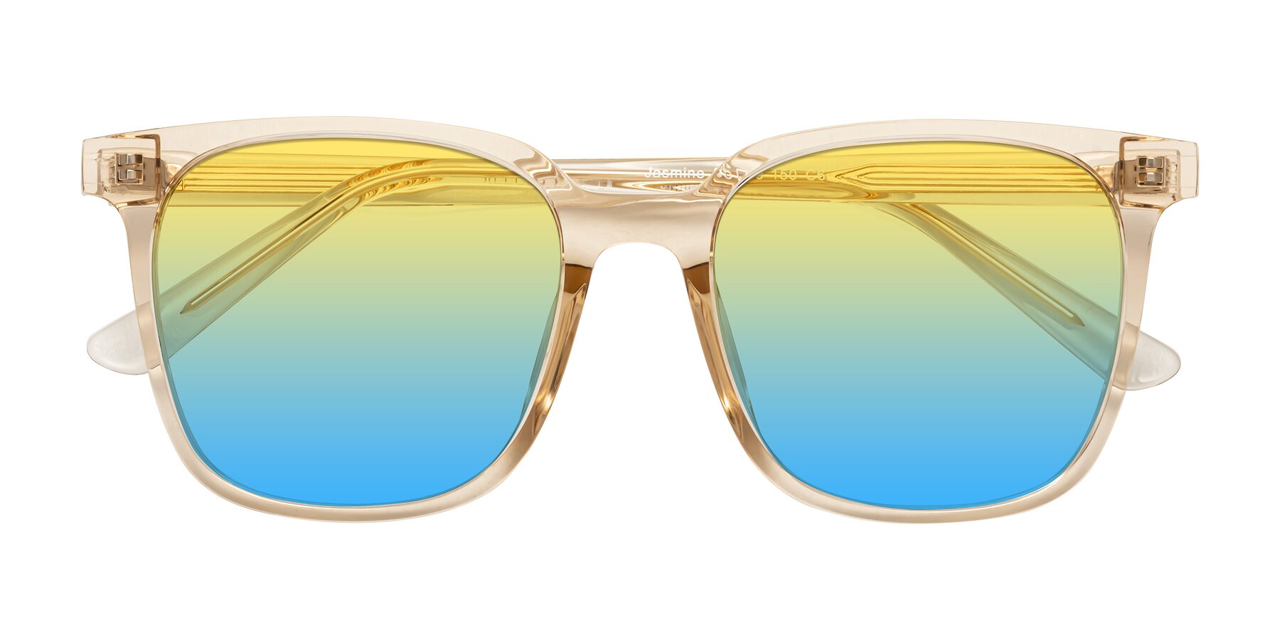 Folded Front of Jasmine in Champagne with Yellow / Blue Gradient Lenses