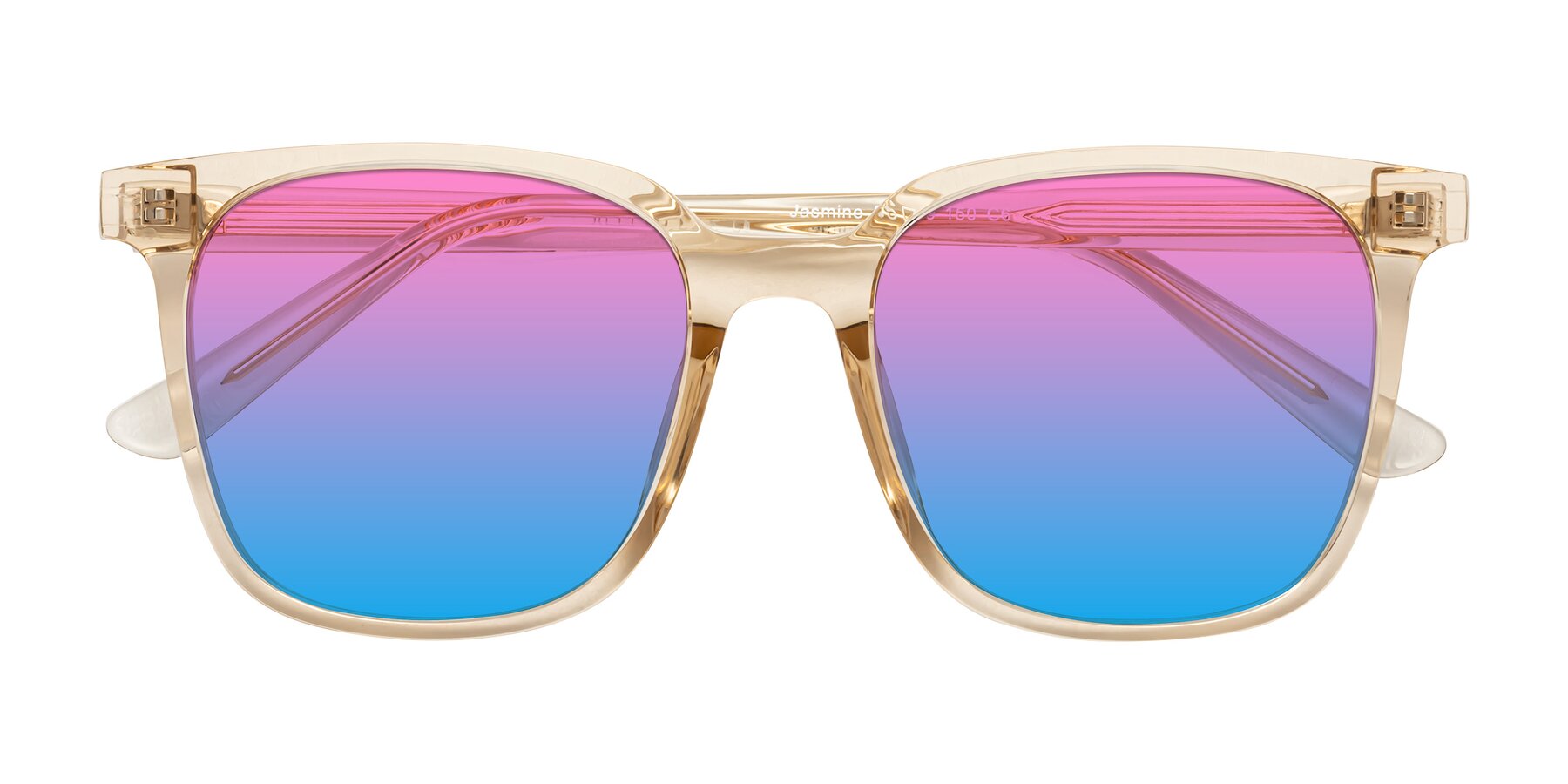 Folded Front of Jasmine in Champagne with Pink / Blue Gradient Lenses