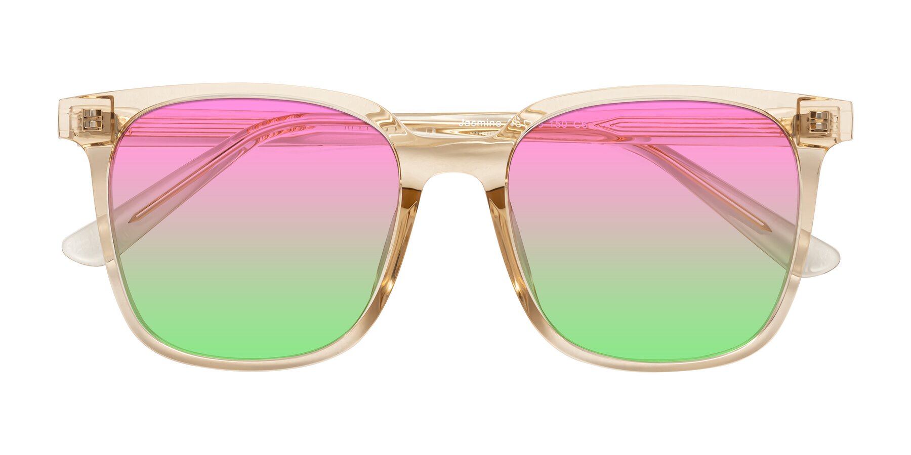 Folded Front of Jasmine in Champagne with Pink / Green Gradient Lenses