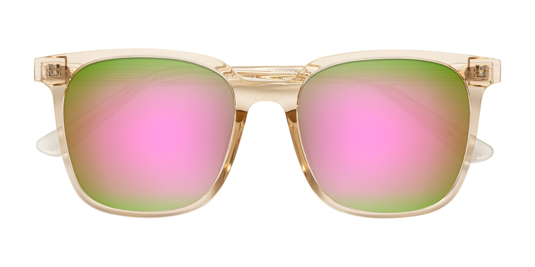 Folded Front of Jasmine in Champagne with Pink Mirrored Lenses